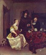 Gerard ter Borch the Younger A Woman playing a Theorbo to Two Men oil painting reproduction